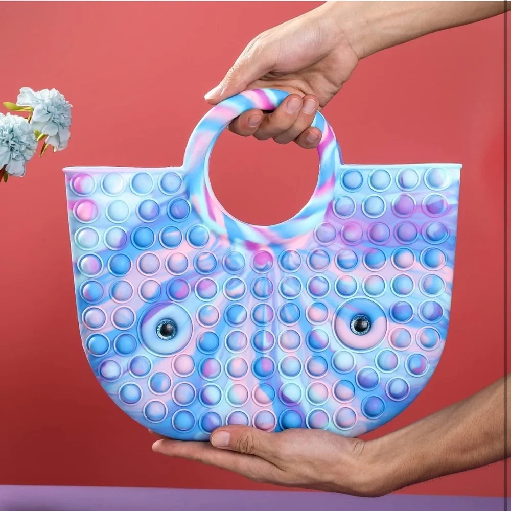 Blue, Pink & Purple Tie-Dye Pop It Silicone Tote Bag‎